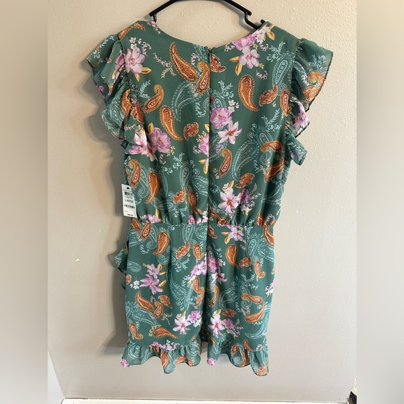 NWT Bar III Teal Paisley Floral Ruffle Blouse - Picture 5 of 8